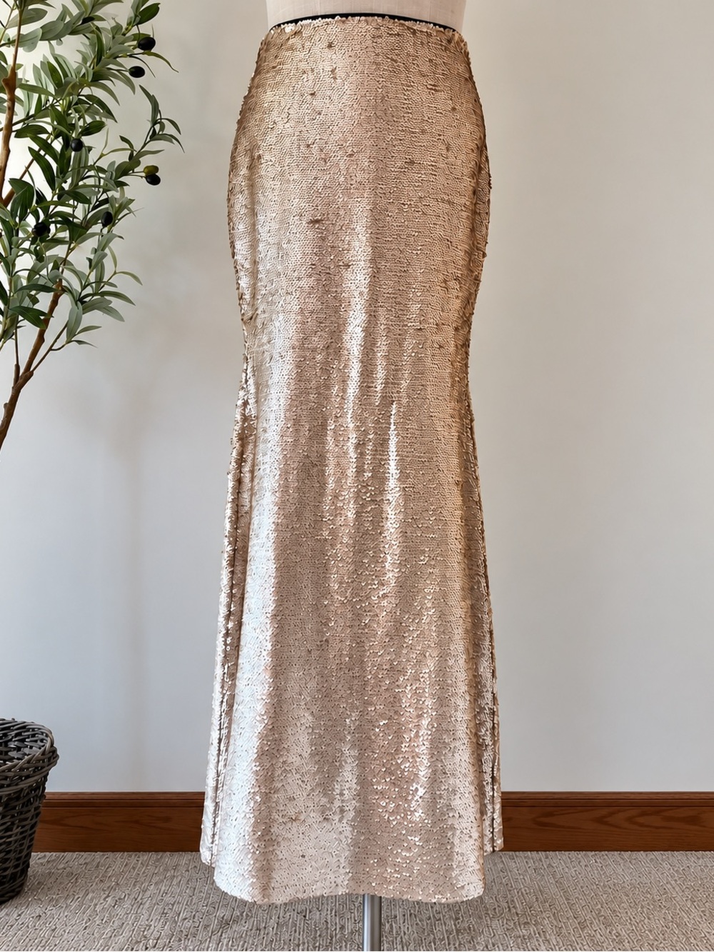 Lucy Paris Champagne Gold Metallic Maxi Skirt | Mermaid Slip Skirt | Y2K Glam |